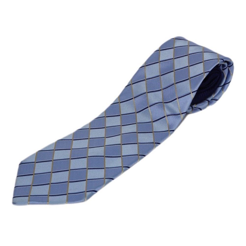 Tommy Hilfiger Silk Blue Plaid-Diamond Pattern Tie